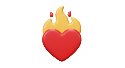 3D Render Heart with Flame Symbolizing Passion Love and Desire Isolated