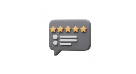 3d Render Icon of Gold Star Customer Feedback in Grey Bubble Isolated