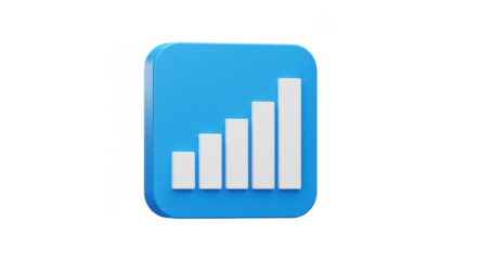 3d Render Icon of Signal Graph in Blue and White on Transparent Background