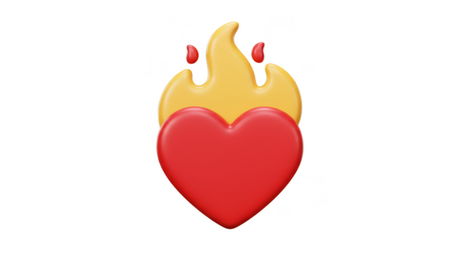 3D Render Heart with Flame Symbolizing Passion Love and Desire Isolated - Powered by Adobe
