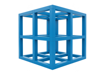 3D Render of Blue Cube Grid Structure Framework on Transparent Background
