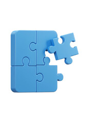 Obraz premium 3D Rendered Blue Puzzle Pieces Connection Solution on Transparent Background