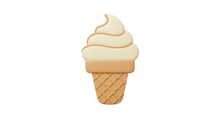 3D Render Delicious Vanilla Ice Cream Cone Dessert Isolated Background