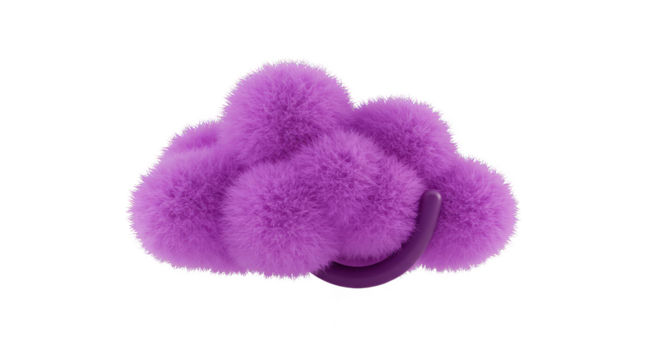 3D Render Fluffy Purple Cloud Isolated Transparent Background Element