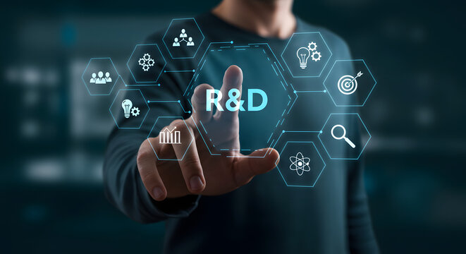 Research and Development Concept with Person Touching Interface