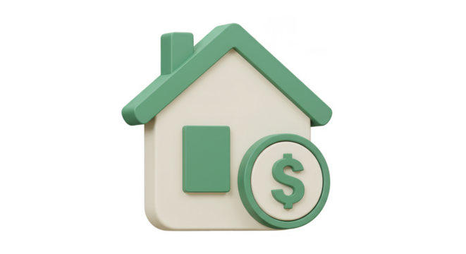 3d Render Home Loan with Dollar Currency Sign on Transparent Background