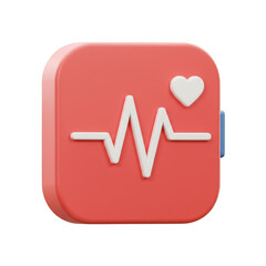 3d Rendering of Red Heartbeat Monitor Icon Isolated on Transparent Background