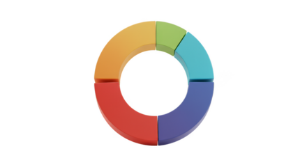 3D Rendering of Segmented Ring Pie Chart Circle on Transparent BG