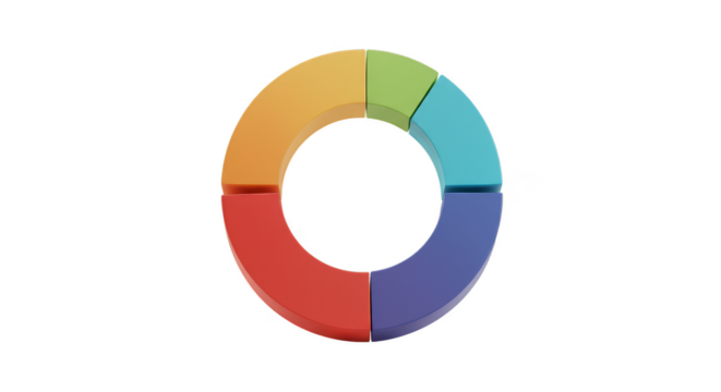 3D Rendering of Segmented Ring Pie Chart Circle on Transparent BG