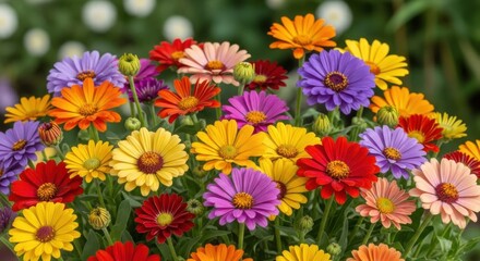 Fototapeta premium A Vibrant Tapestry of Blooming Garden Flowers in Various Hues and Shapes