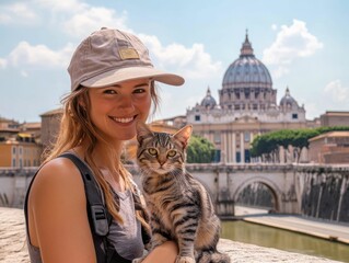 Tourist with cat in Rome