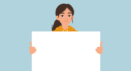 Fototapeta premium Smiling Woman Holding Blank Sign Perfect for Your Message