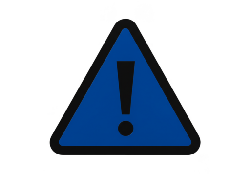 Blue Exclamation Mark inside Triangle Alert Sign Symbol Isolated on White