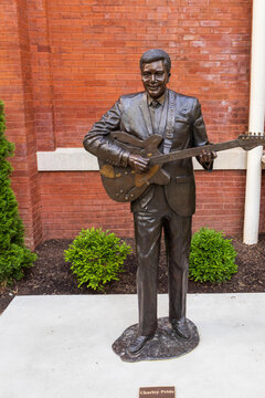 A bronze statue of Charlie Pride at the Ryman Auditorium a historic live performance venue and museum in downtown Nashville Tennessee USA