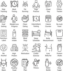Fitness and Health Icons Vector Set on White Background