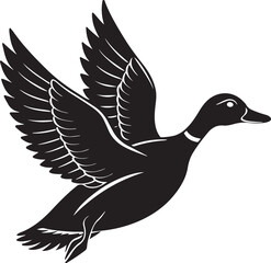 Mallard Duck in Flight Illustration with Black and White Silhouette