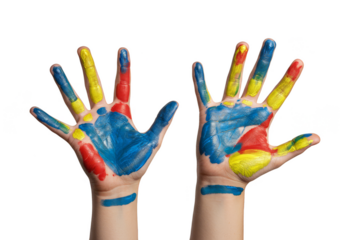 Colorful Painted Hands Express Creativity Illustration on Transparent Background