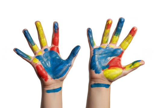 Colorful Painted Hands Express Creativity Illustration on Transparent Background