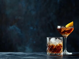 Two cocktails on a dark background