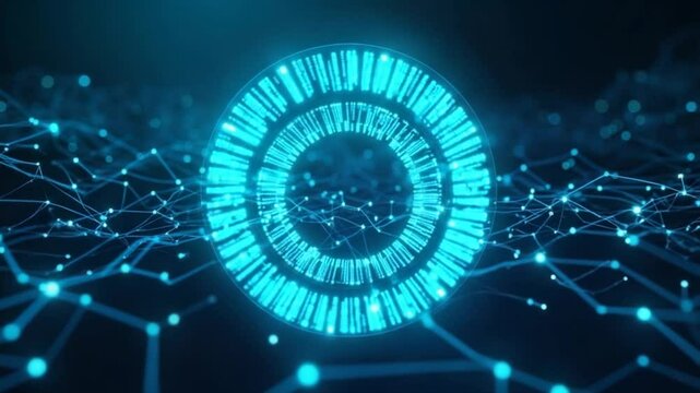 Abstract Technology Network Data Flow Visualization with Binary Code Background