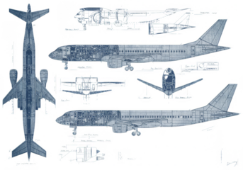 Blue Detailed Illustration of Airplanes Aircrafts Jet on White Background