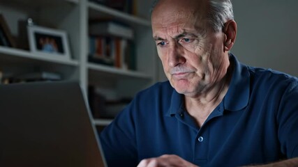 Serious frustrated senior man stress, problem, calculating payment online, watching laptop screen, feeling worry, old people elderly family home accounting, analyze bad financial account, poor budget - Powered by Adobe