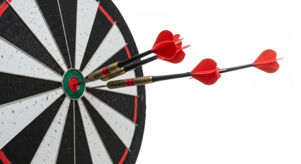 Dartboard with Three Darts Hitting Bullseye Isolated Transparent Background