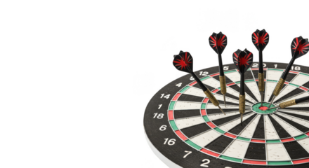 Darts on Dartboard Bulls-Eye Target Accurate Sport Hit Transparent Background