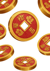 Chinese Coins Illustration Golden and Red For New Year Celebration