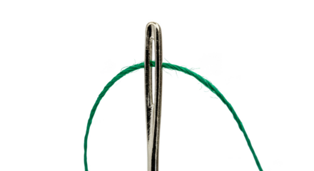 Close Up Needle with Green Thread Stitching Craft Transparent Background