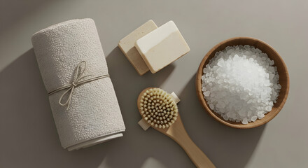Neutral Zero Waste Self Care Kit with Natural Soap, Towel, Body Brush and Bath Salt