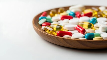 Bowl Filled with Multicolored Capsules and Pills