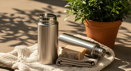 Sustainable Living: Zero Waste Self Care Kit with Metal Bottles and Natural Soap