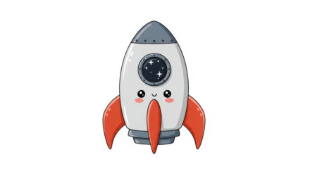 Cute Pixel Rocketship Cartoon Illustration for Space Travel Astronomy