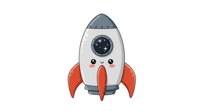 Cute Pixel Rocketship Cartoon Illustration for Space Travel Astronomy