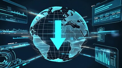 Digital globe with data visualization elements, highlighting global connectivity and analytics - Powered by Adobe