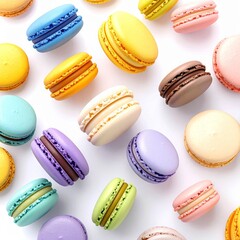 Delightful Colorful Macarons Pastry Flatlay Sweet Treats Background