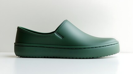 green rubber casual shoes shown from the side on a pure white surface, perfect for showcasing comfortable and stylish everyday footwear