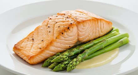 Delicious Grilled Salmon with Asparagus and Creamy Sauce