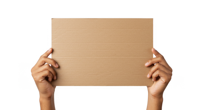 Hands Hold Brown Cork Board Transparent Background Advertisement