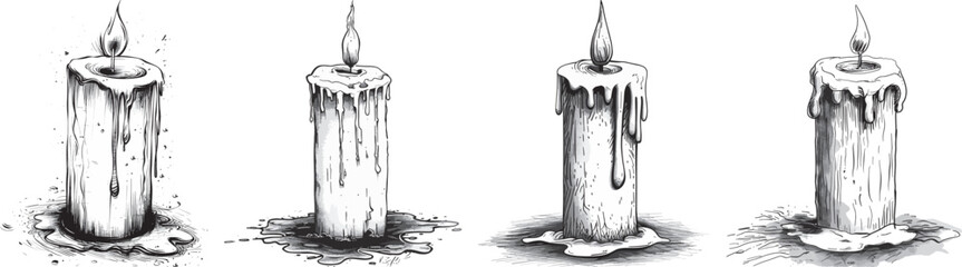 Candle Vector Illustration Set, Isolated on White Background
