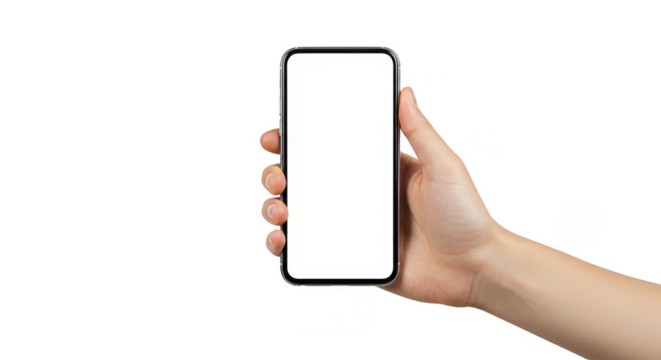 Holding Mobile Phone with Blank Screen Isolated Transparent Background