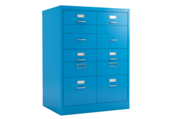 Illustration Blue Metal File Cabinet with Drawers for Office Storage