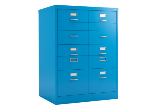 Illustration Blue Metal File Cabinet with Drawers for Office Storage