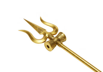 Illustration Golden Trident Weapon Spear With Metallic Shiny Texture