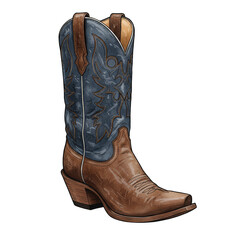 Illustration of Blue and Brown Detailed Cowboy Boot Western Fashion Style