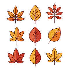 Obraz premium Illustration of Autumn Leaves Collection in Red Orange and Yellow