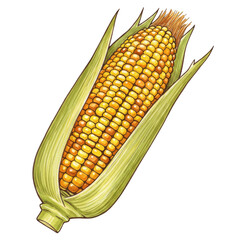 Illustration of Fresh Corncob Maize Vegetable Plant with Transparent Background