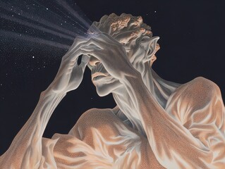 celestial alien crouching under cosmic stars: unique patterns poster for sci-fi themed interiors and sports spaces