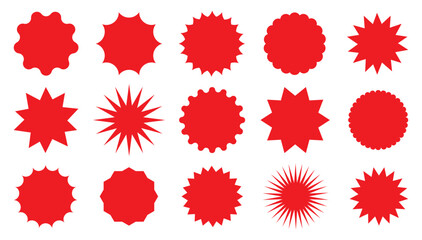 Starburst red sticker set. collection of special offer sale round and sunburst labels. Promo stickers with star edges. Design elements - best for sale sticker, price tag, quality mark. Vector. 